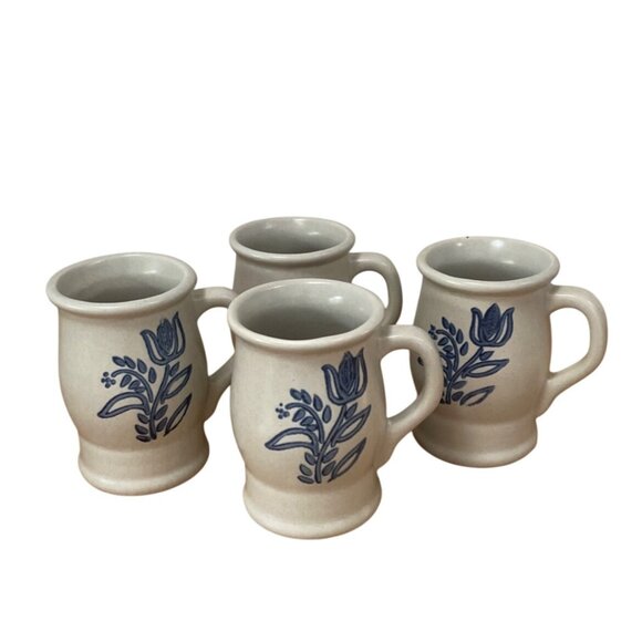 Vtg Pfaltzgraff Yorktowne Barrel Mugs Coffee Cups Set of 4 Stoneware Retired - Picture 1 of 6